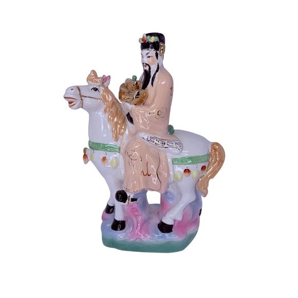 Caishen 1960s Chinese God of Wealth Porcelain Figurine on Horseback Statue - Picture 2 of 8